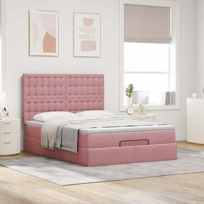 vidaXL Ottoman-Bett mit Matratzen & LEDs Rosa 140x190 cm Samt