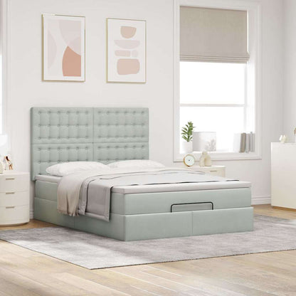 vidaXL Ottoman-Bett mit Matratzen & LEDs Hellgrau 140x200 cm Samt