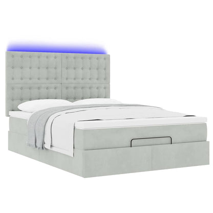 Ottoman-Bett mit Matratzen & LEDs Hellgrau 140x200 cm Samt