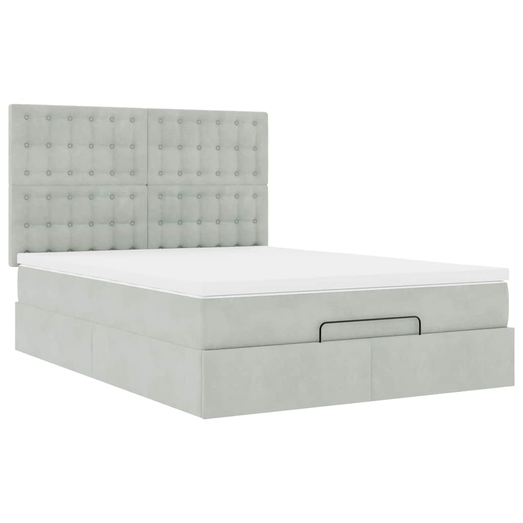 Ottoman-Bett mit Matratzen & LEDs Hellgrau 140x200 cm Samt