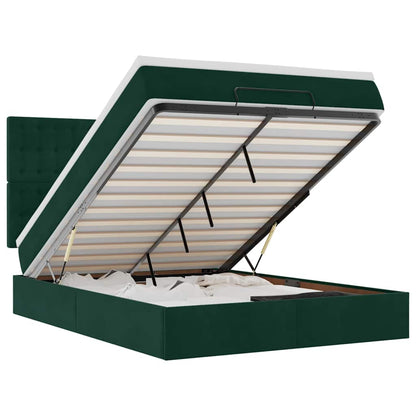 vidaXL Ottoman-Bett mit Matratzen & LEDs Dunkelgrün 140x200 cm Samt