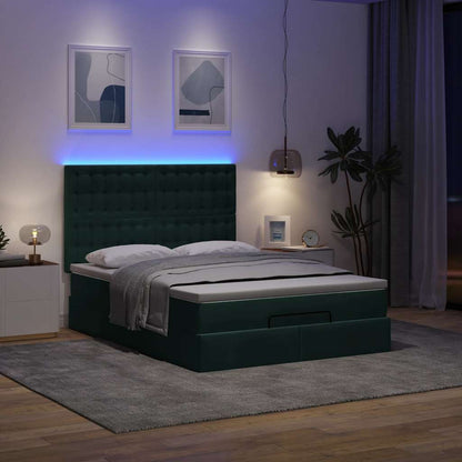 vidaXL Ottoman-Bett mit Matratzen & LEDs Dunkelgrün 140x200 cm Samt