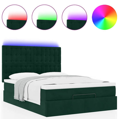 vidaXL Ottoman-Bett mit Matratzen & LEDs Dunkelgrün 140x200 cm Samt
