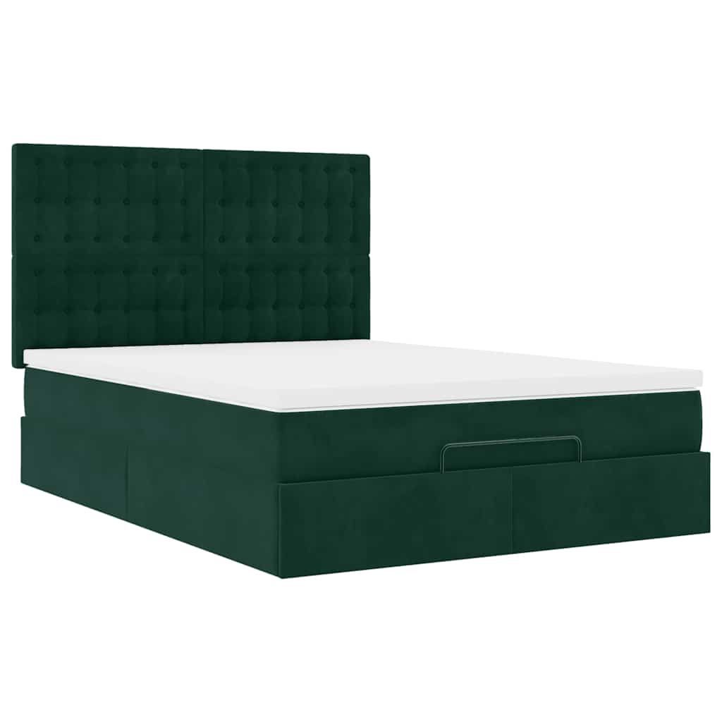 vidaXL Ottoman-Bett mit Matratzen & LEDs Dunkelgrün 140x200 cm Samt