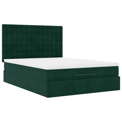 vidaXL Ottoman-Bett mit Matratzen & LEDs Dunkelgrün 140x200 cm Samt