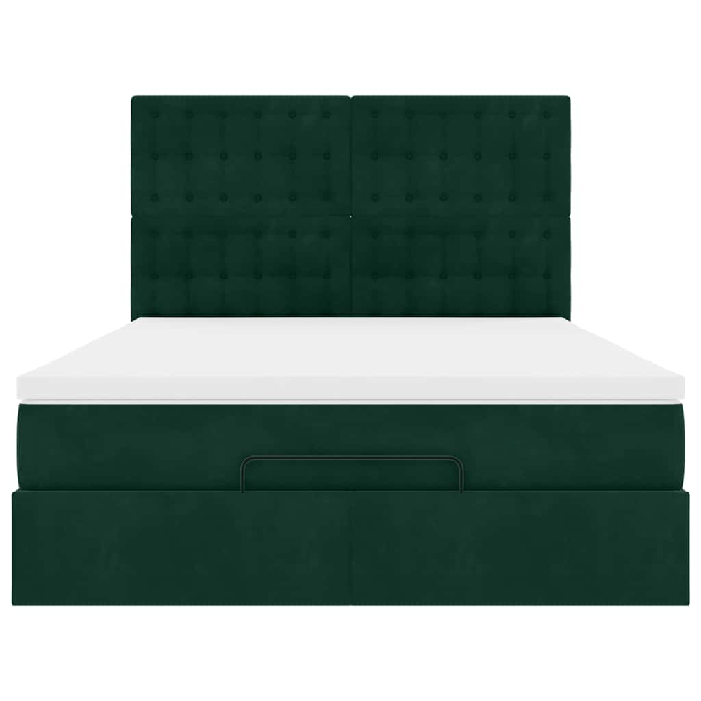vidaXL Ottoman-Bett mit Matratzen & LEDs Dunkelgrün 140x200 cm Samt