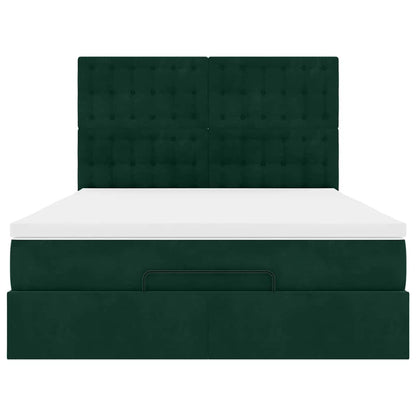 vidaXL Ottoman-Bett mit Matratzen & LEDs Dunkelgrün 140x200 cm Samt