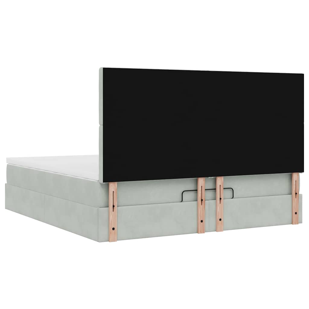 Ottoman-Bett mit Matratzen & LEDs Hellgrau 160x200 cm Samt