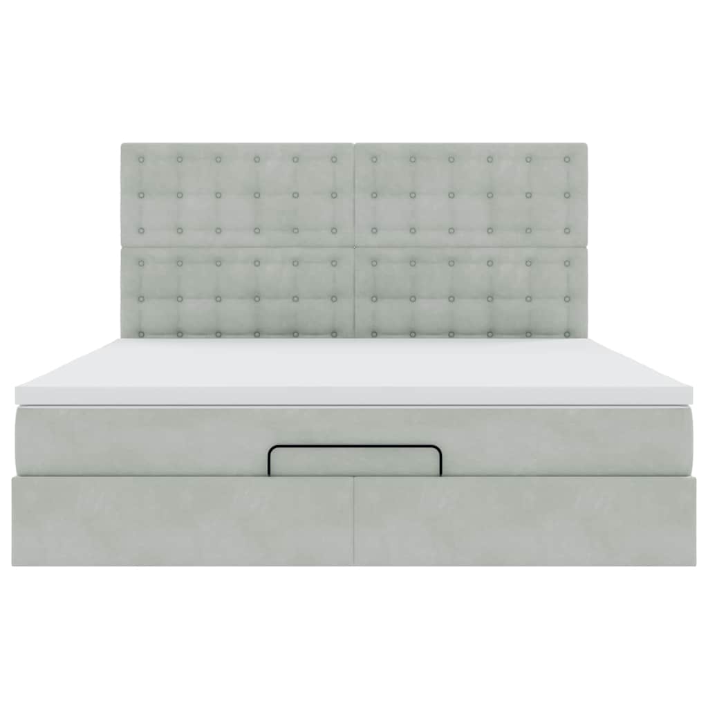 Ottoman-Bett mit Matratzen & LEDs Hellgrau 160x200 cm Samt