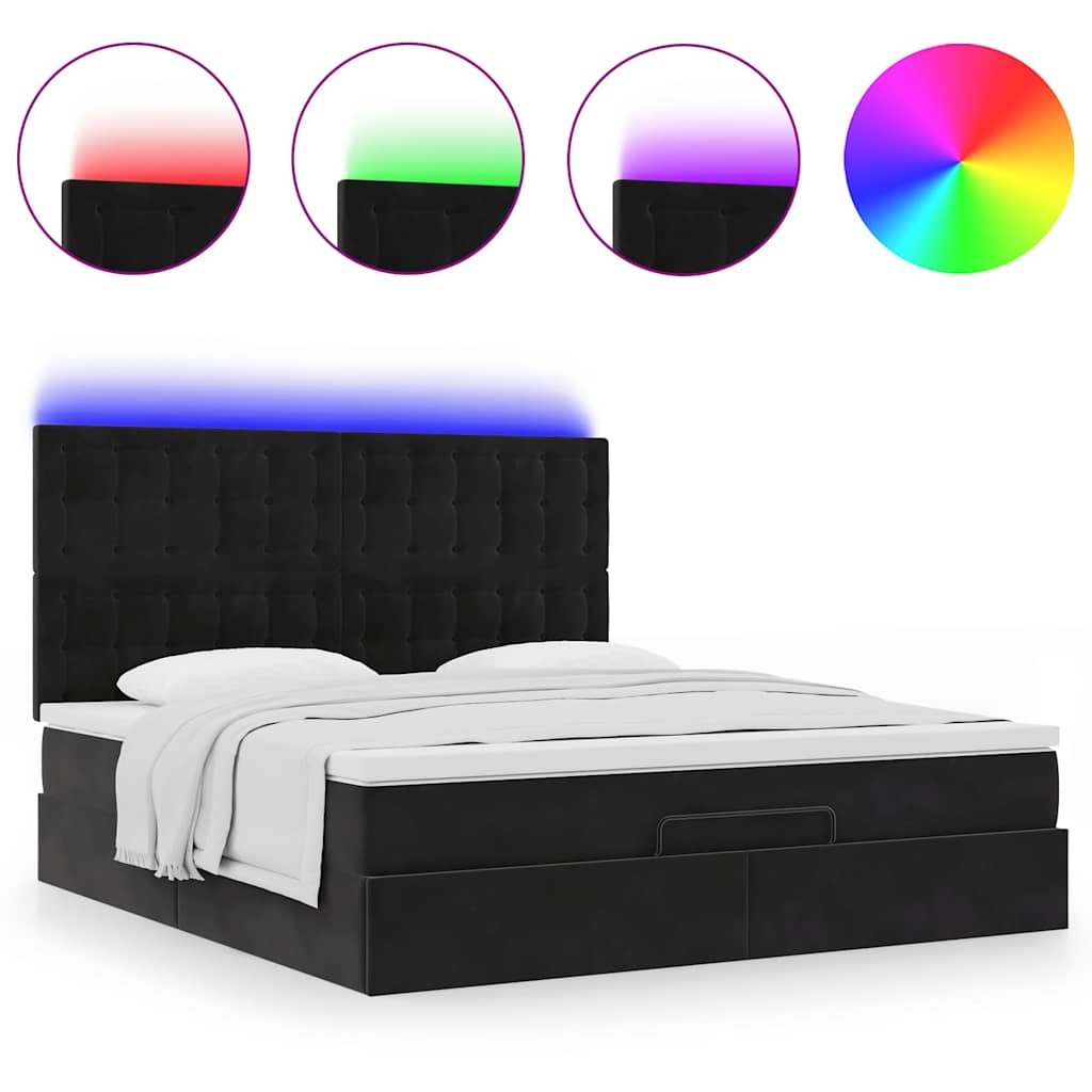 vidaXL Ottoman-Bett mit Matratzen & LEDs Schwarz 160x200 cm Samt