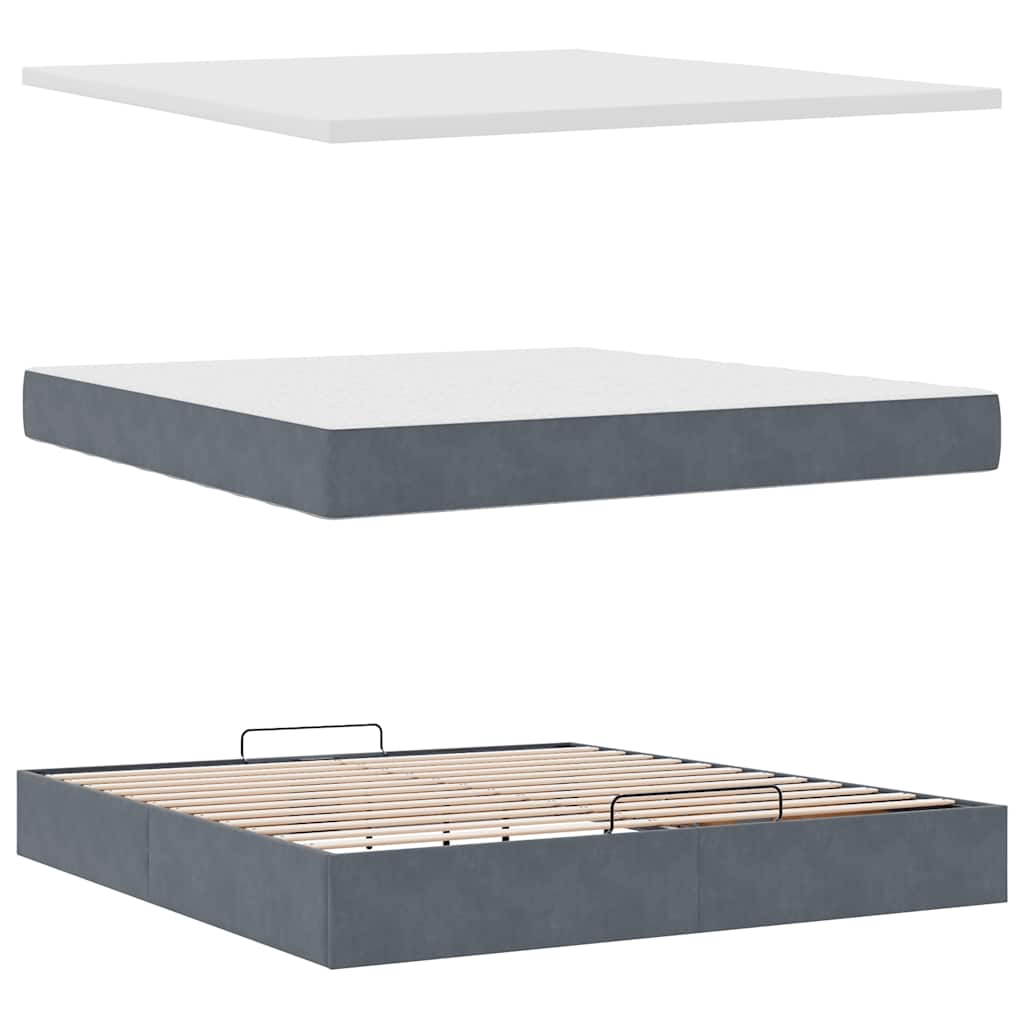 vidaXL Lit ottoman avec matelas et LED Gris foncé 180x200 cm Velours