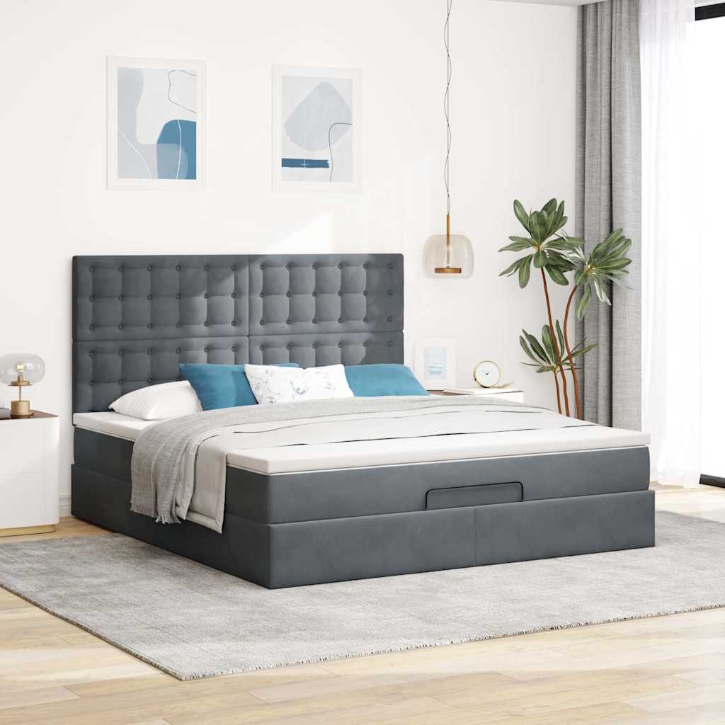vidaXL Lit ottoman avec matelas et LED Gris foncé 180x200 cm Velours