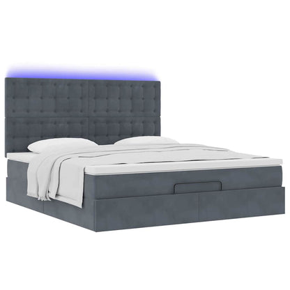 Ottoman-Bett mit Matratzen & LEDs Dunkelgrau 180x200 cm Samt
