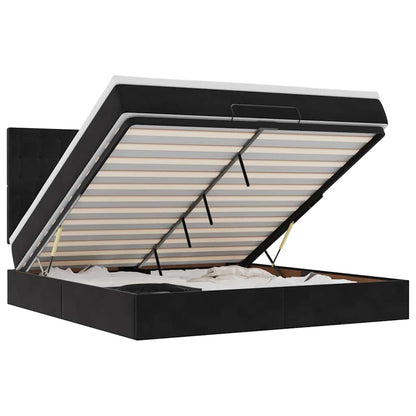 Ottoman-Bett mit Matratzen & LEDs Schwarz 180x200 cm Samt