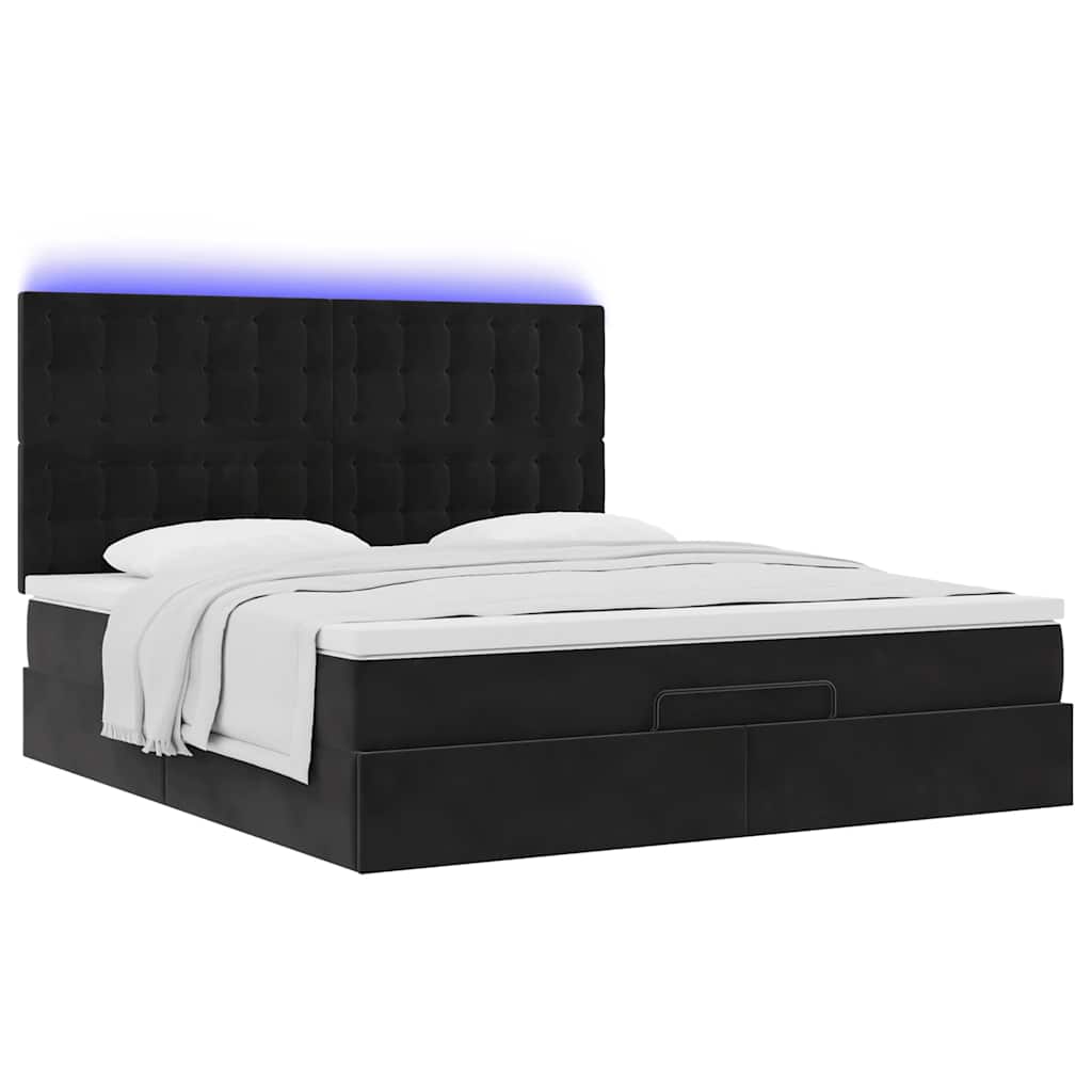 Ottoman-Bett mit Matratzen & LEDs Schwarz 180x200 cm Samt