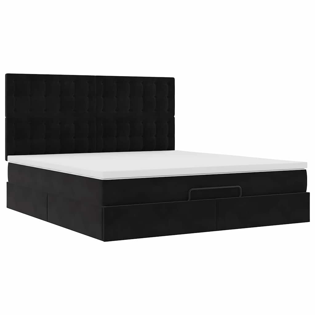 Ottoman-Bett mit Matratzen & LEDs Schwarz 180x200 cm Samt