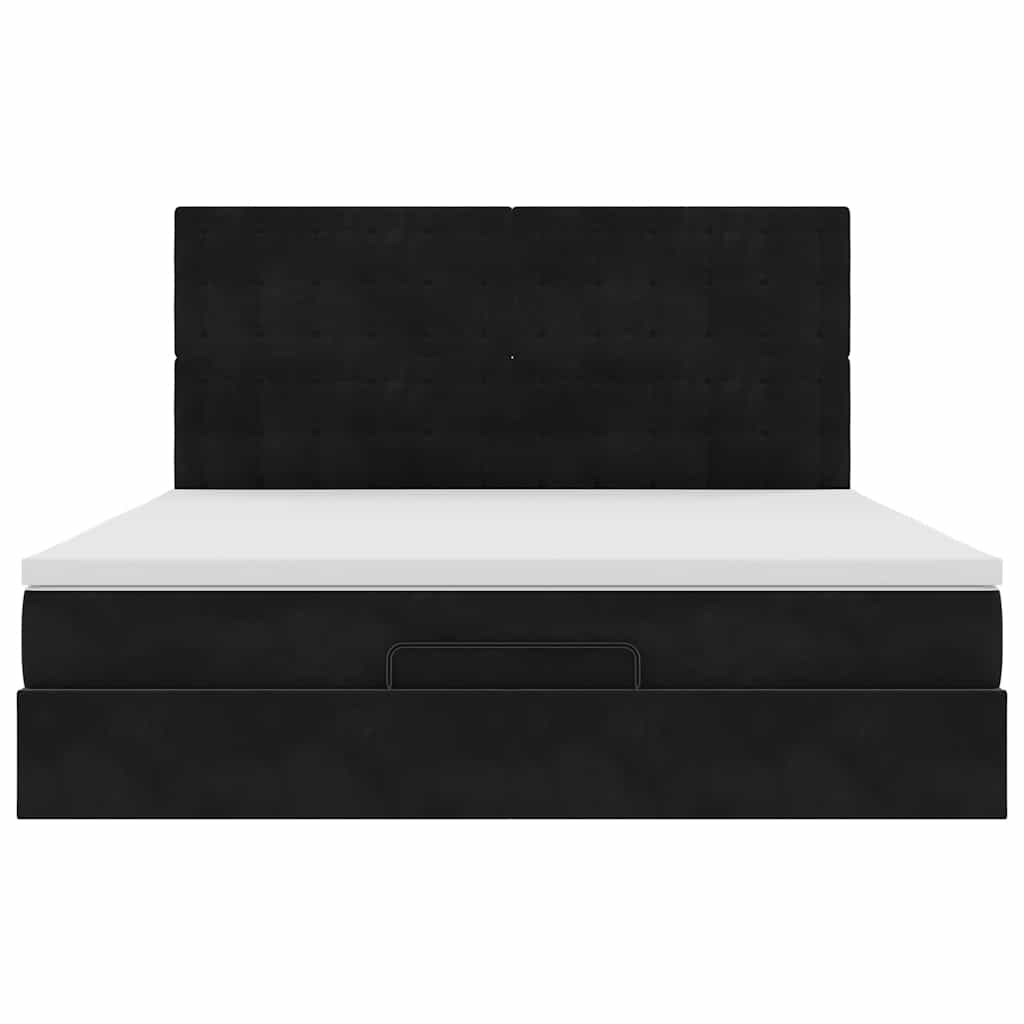 Ottoman-Bett mit Matratzen & LEDs Schwarz 180x200 cm Samt