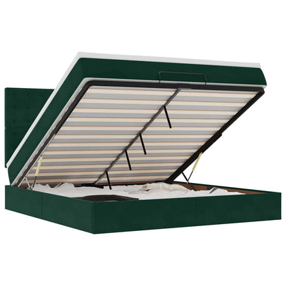 Ottoman-Bett mit Matratzen & LEDs Dunkelgrün 180x200 cm Samt