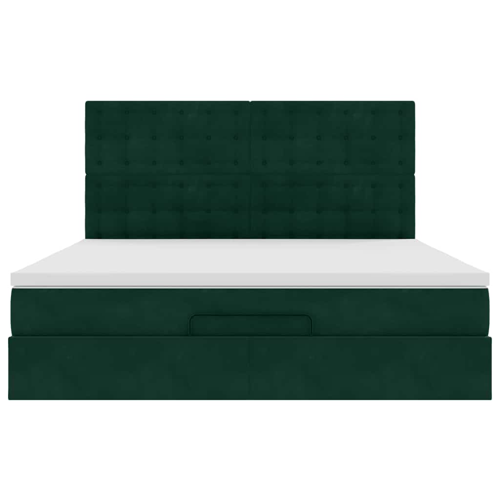 vidaXL Lit-coffre avec matelas et LED Vert foncé 180x200 cm Velours