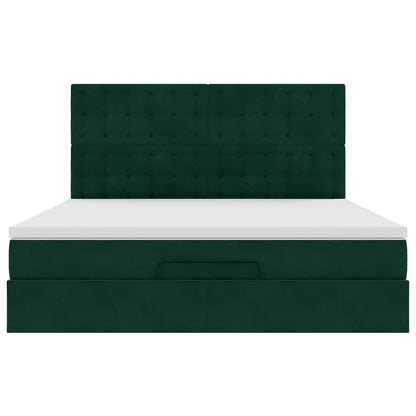 vidaXL Lit-coffre avec matelas et LED Vert foncé 180x200 cm Velours