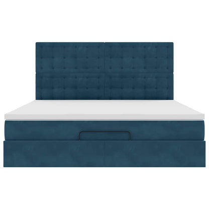 vidaXL Ottoman-Bett mit Matratzen & LEDs Dunkelblau 180x200 cm Samt
