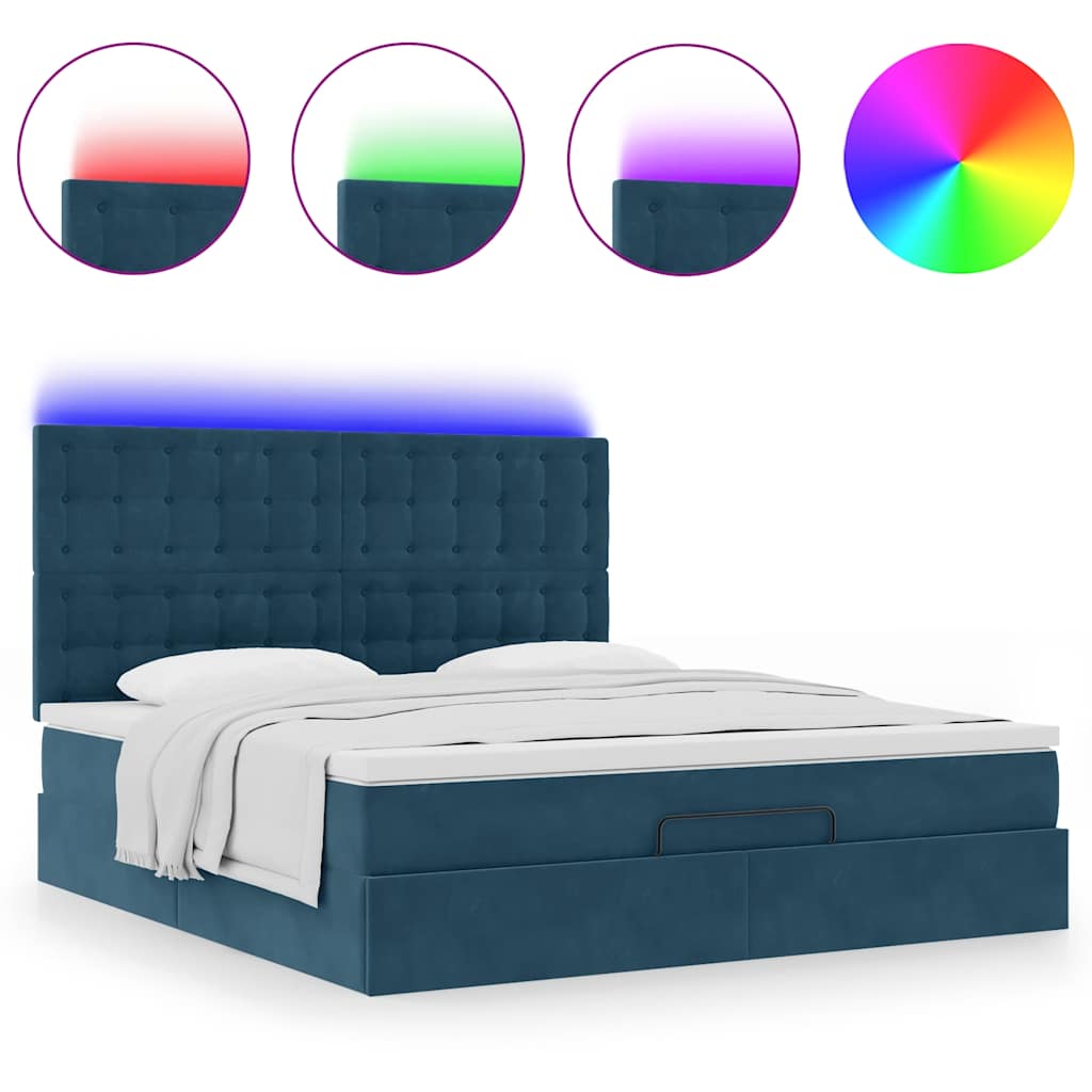 vidaXL Ottoman-Bett mit Matratzen & LEDs Dunkelblau 180x200 cm Samt