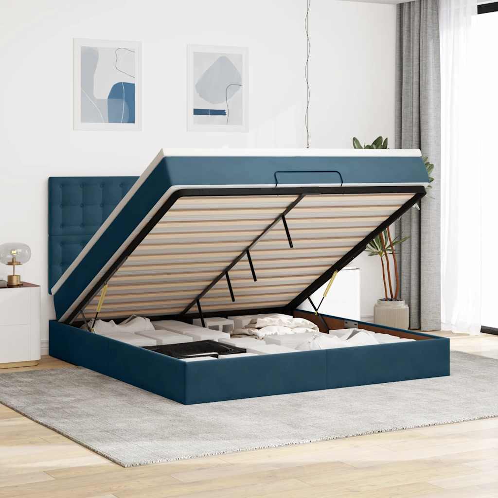 vidaXL Ottoman-Bett mit Matratzen & LEDs Dunkelblau 180x200 cm Samt