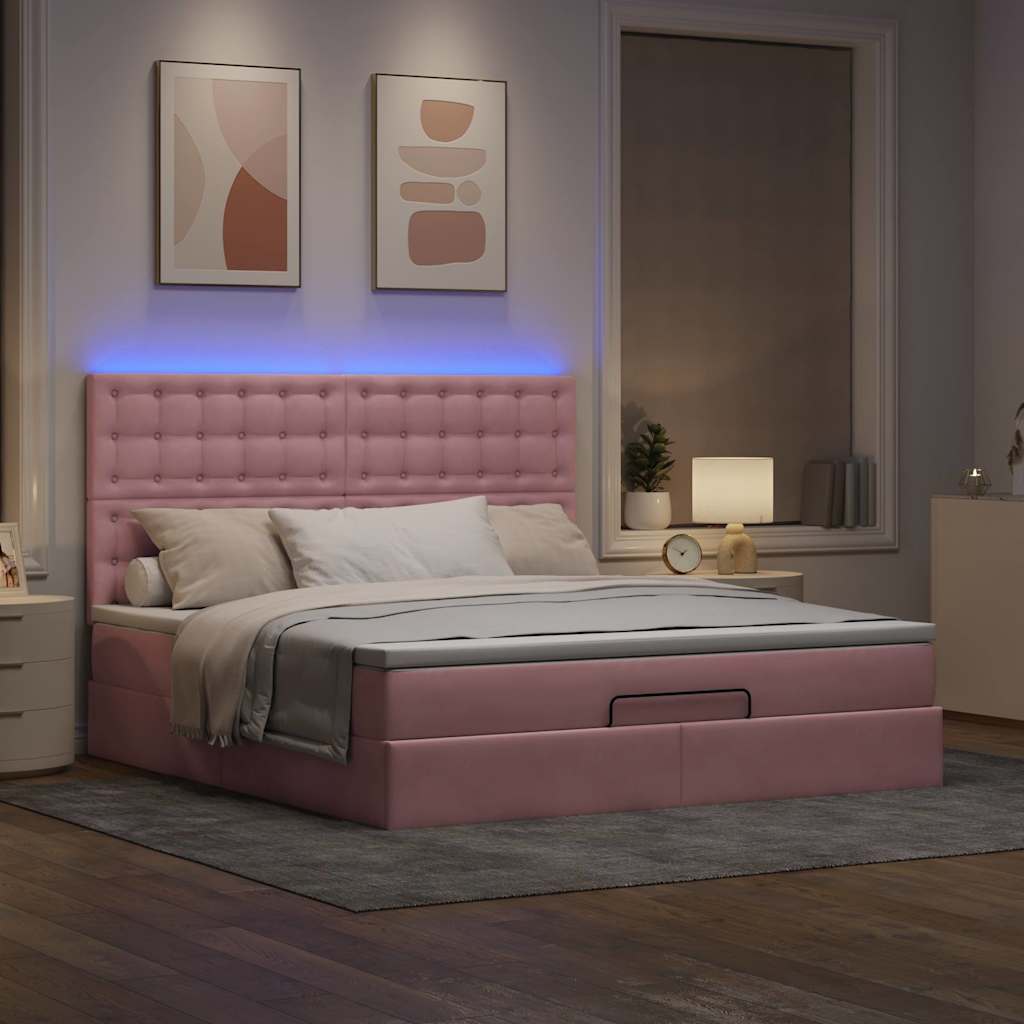 vidaXL Ottoman-Bett mit Matratzen & LEDs Rosa 180x200 cm Samt