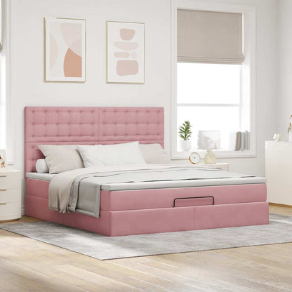 vidaXL Ottoman-Bett mit Matratzen & LEDs Rosa 180x200 cm Samt