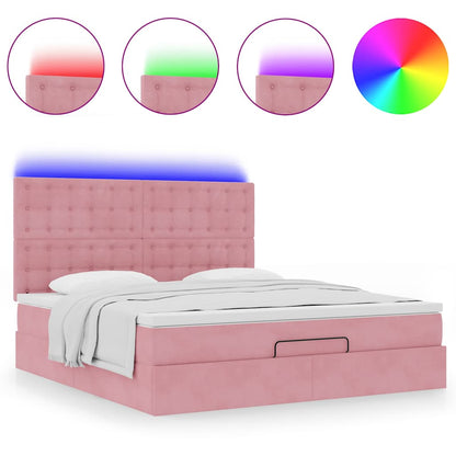 vidaXL Ottoman-Bett mit Matratzen & LEDs Rosa 180x200 cm Samt