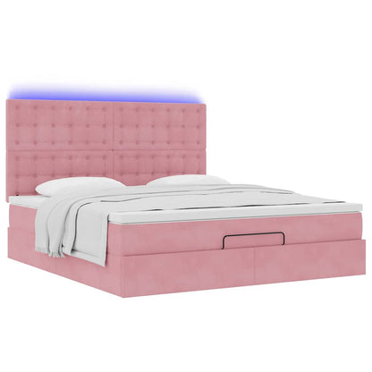 vidaXL Ottoman-Bett mit Matratzen & LEDs Rosa 180x200 cm Samt