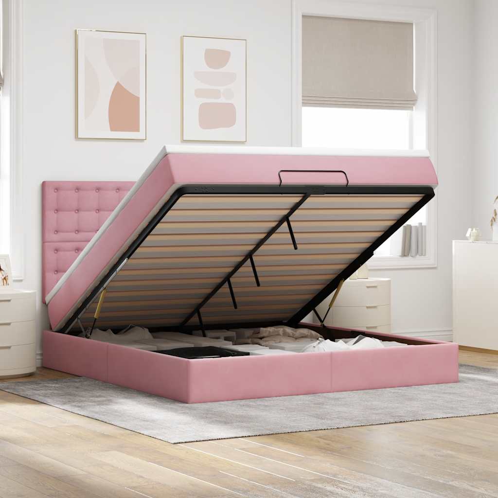 vidaXL Ottoman-Bett mit Matratzen & LEDs Rosa 180x200 cm Samt