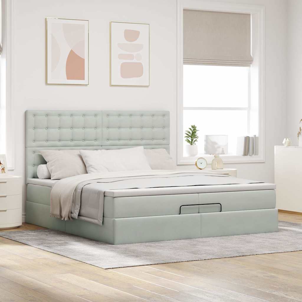 vidaXL Lit ottoman avec matelas et LED Gris clair 200x200 cm Velours