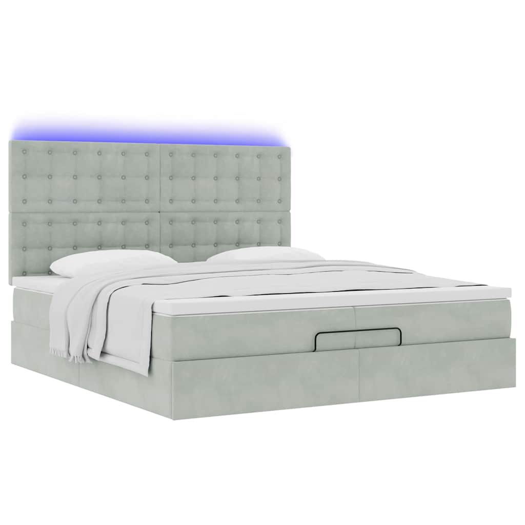 Ottoman-Bett mit Matratzen & LEDs Hellgrau 200x200 cm Samt