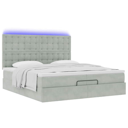 Ottoman-Bett mit Matratzen & LEDs Hellgrau 200x200 cm Samt