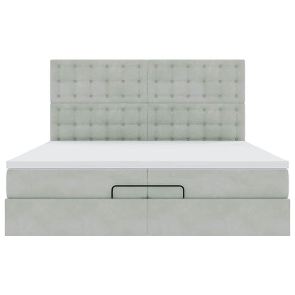 Ottoman-Bett mit Matratzen & LEDs Hellgrau 200x200 cm Samt