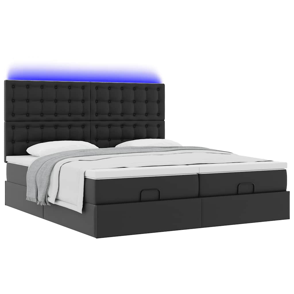 Ottoman-Bett mit Matratzen & LEDs Schwarz 160x200 cm Kunstleder