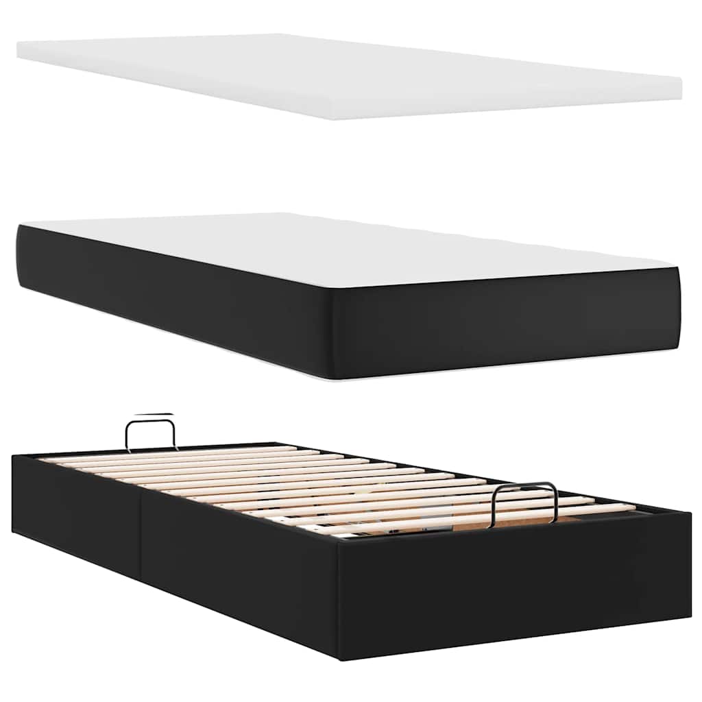 Ottoman-Bett mit Matratzen & LEDs Schwarz 160x200 cm Kunstleder