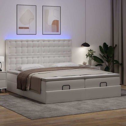 Ottoman-Bett mit Matratzen & LEDs Reinweiß 160x200cm Kunstleder