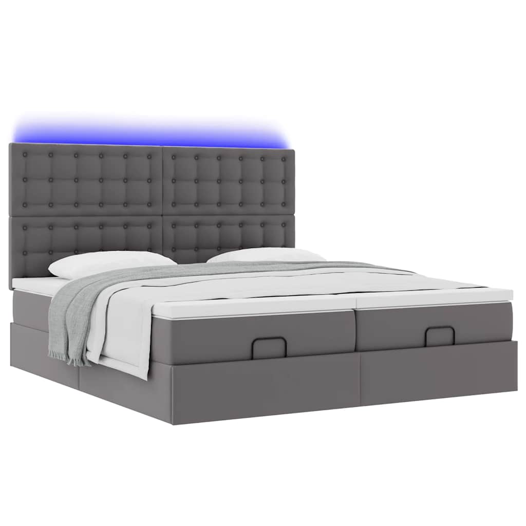 vidaXL Lit ottoman avec matelas et LED gris 160x200 cm similicuir