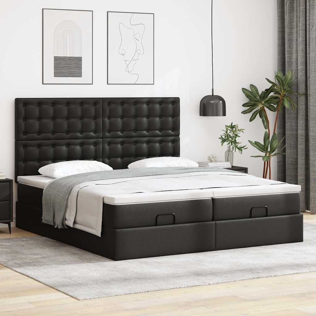vidaXL Ottoman-Bett mit Matratzen & LEDs Schwarz 180x200 cm Kunstleder