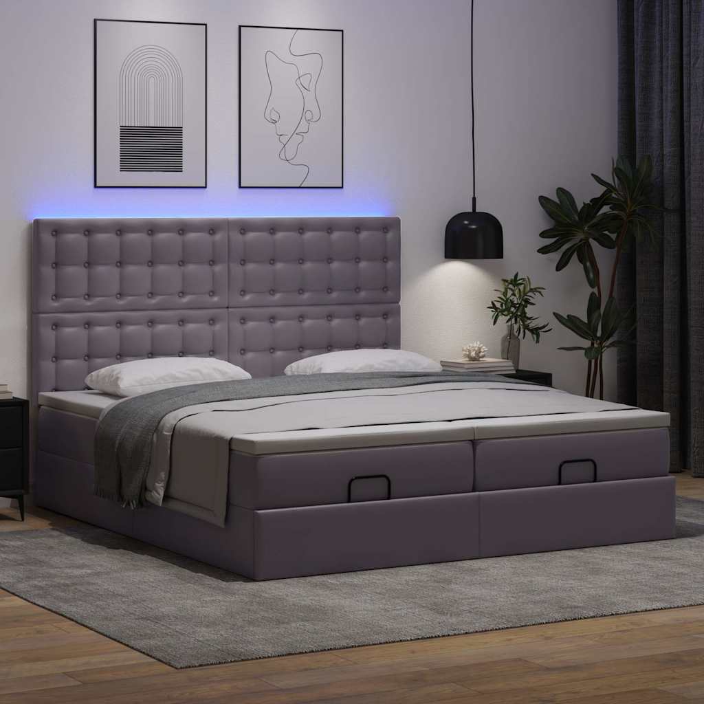 Ottoman-Bett mit Matratzen & LEDs Grau 180x200 cm Kunstleder