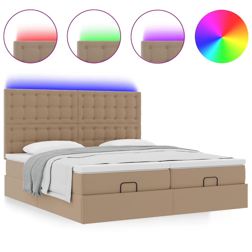 vidaXL Ottoman-Bett mit Matratzen & LEDs Cappuccino-Braun 180x200cm