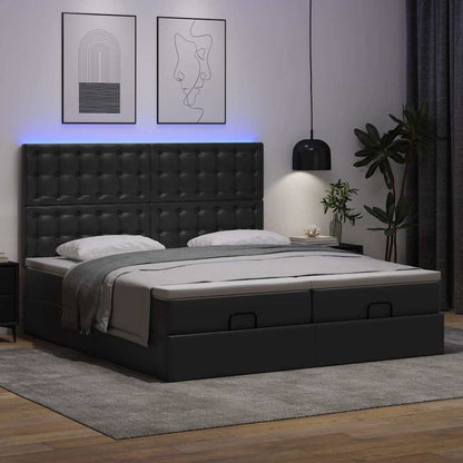 vidaXL Ottoman-Bett mit Matratzen & LEDs Schwarz 200x200 cm Kunstleder