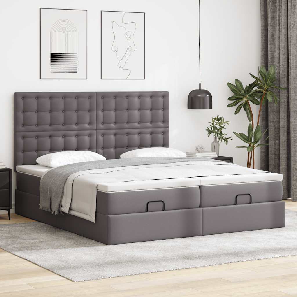 vidaXL Ottoman-Bett mit Matratzen & LEDs Grau 200x200 cm Kunstleder