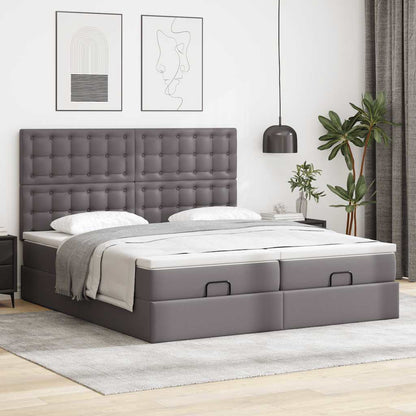 vidaXL Ottoman-Bett mit Matratzen & LEDs Grau 200x200 cm Kunstleder