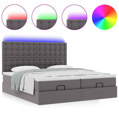 vidaXL Ottoman-Bett mit Matratzen & LEDs Grau 200x200 cm Kunstleder