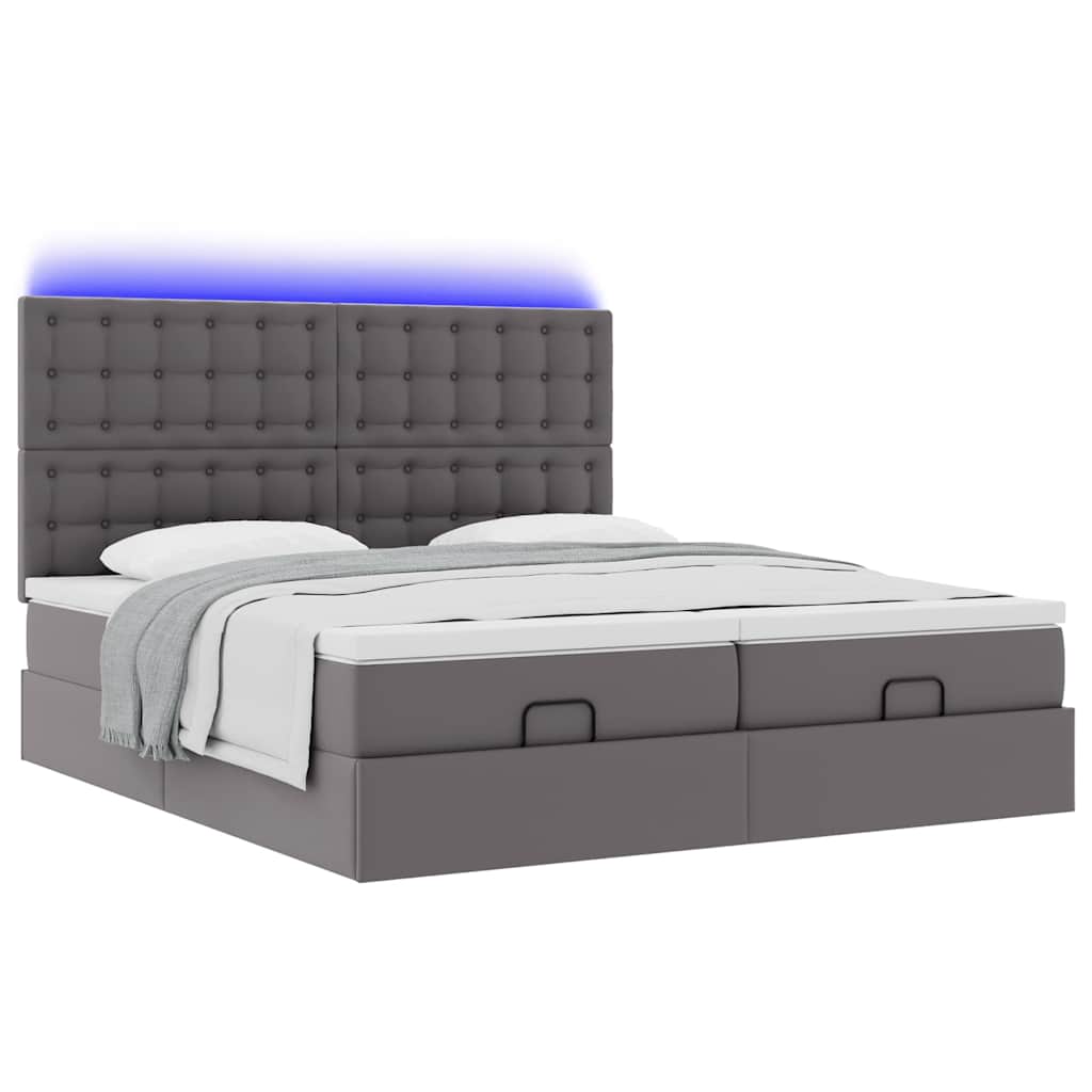 vidaXL Ottoman-Bett mit Matratzen & LEDs Grau 200x200 cm Kunstleder