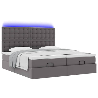 vidaXL Ottoman-Bett mit Matratzen & LEDs Grau 200x200 cm Kunstleder