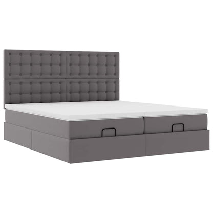 vidaXL Ottoman-Bett mit Matratzen & LEDs Grau 200x200 cm Kunstleder